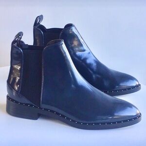 Zara studded Glossy Black navy blue undertone hue Ankle Booties